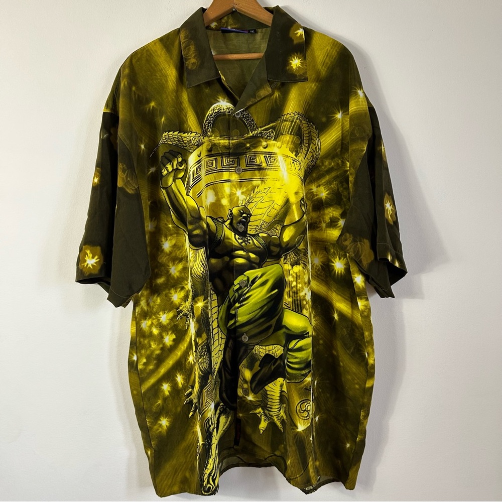 Waza Jeans Men's Shirt Size 3XL Yellow Short Sleeve Button Up Anime Vintage